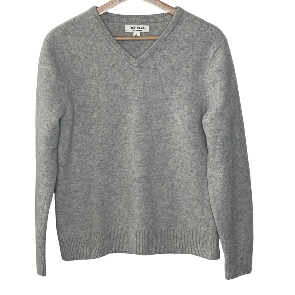 Goodthreads‎ Mens 100% Lambswool V-Neck Sweater Heather Grey Large GT18910500
